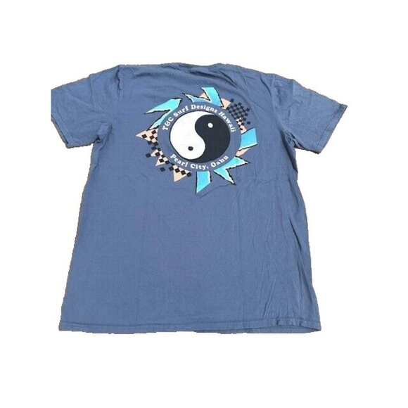 T&C Surf Hawaii Pearl City Oahu Hawaii T-Shirt Medium Dusty Blue Double Sided - Picture 1 of 7